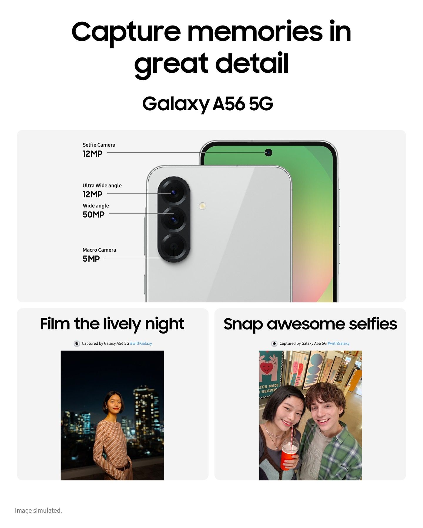 [New Arrival] Samsung Galaxy A56 5G 256GB+8GB 120Hz 6.7" AMOLED 50MP Triple Camera IP67 Dust/Water Resistant Android 15 5000mAh 45W 65% in 30Min Type-C Smart Phones Fingerprint Unlock