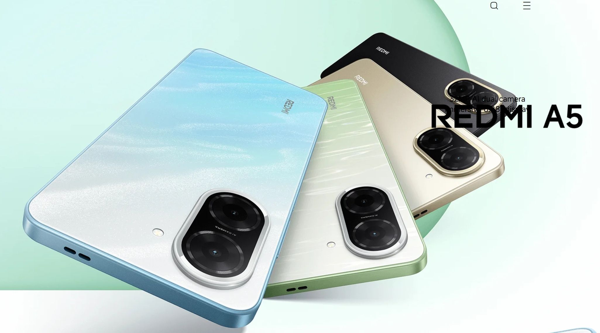 [New Arrival] Redmi A5 128GB+4GB 6.88" 120Hz Display 32MP+8MP Cameras Android 15 5200mAh Battery Fingerprint Unlock Unisoc T7250 Processor Dust and Splash Resistant Smart Phone