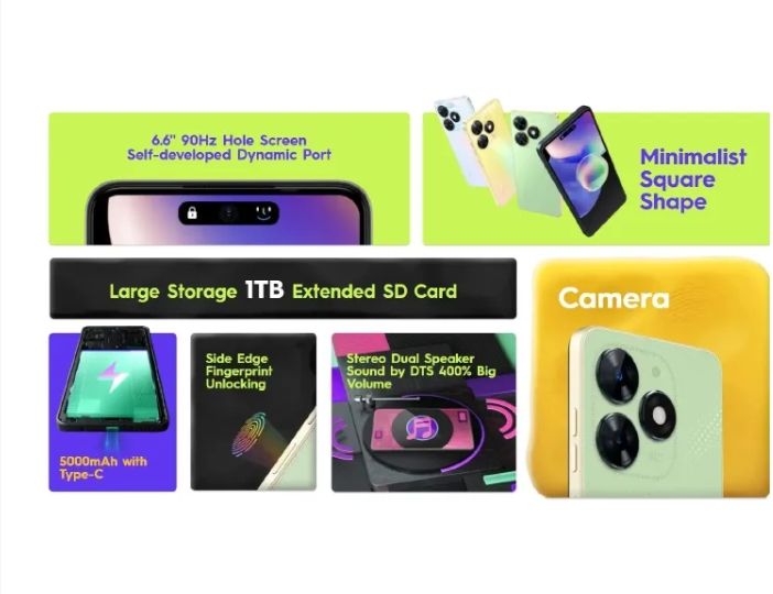 [New Arrival] Tecno Pop 8 64GB+4(2+2)GB 6.6" 90Hz Display Hole Screen Dynamic Port Stereo Dual Speakers 13MP Back Camera 5000mAh Battery Type-C Charging OTG Fingerprint Unlock Android Smart Phone