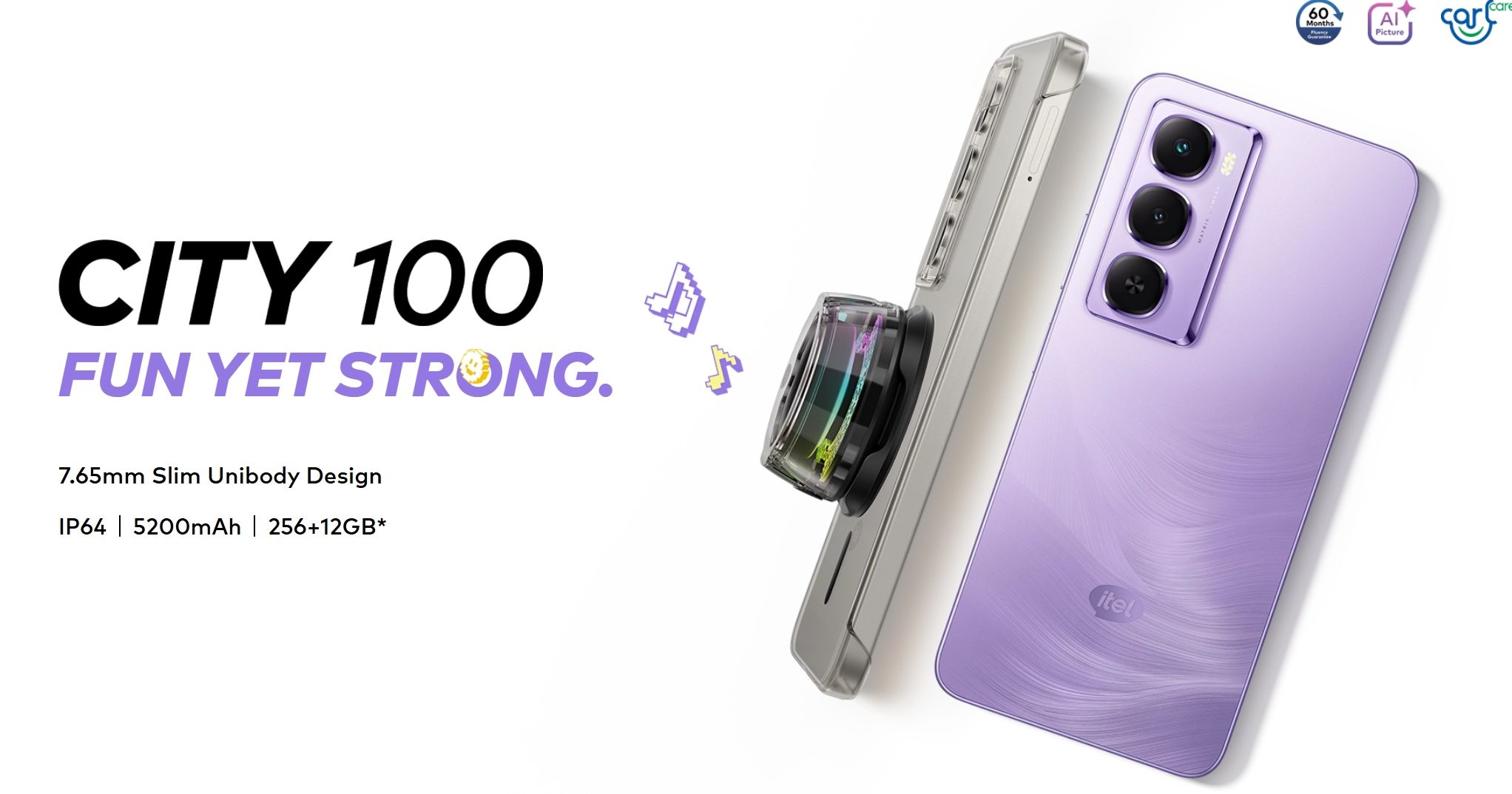 [New Arrival] Itel City 100 6GB+128GB 6.75" 90Hz Display 13MP Camera Huge 5200mAh Battery 18W Fast Charging LED Flash Light IP64 Dust/Water Resistant Android Smartphone Mobile Phones