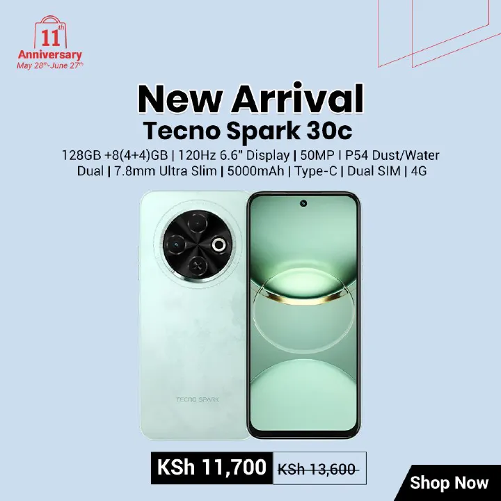 [New Arrival] Tecno Spark 30C 128GB +8(4+4)GB 120Hz 6.6"  Display Dynamic Port 50MP IP54 Dust/Water Dual Speakers 7.8mm Ultra Slim 5000mAh 18W Type-C Dual SIM 4G Smart Phones Side Fingerprint phone