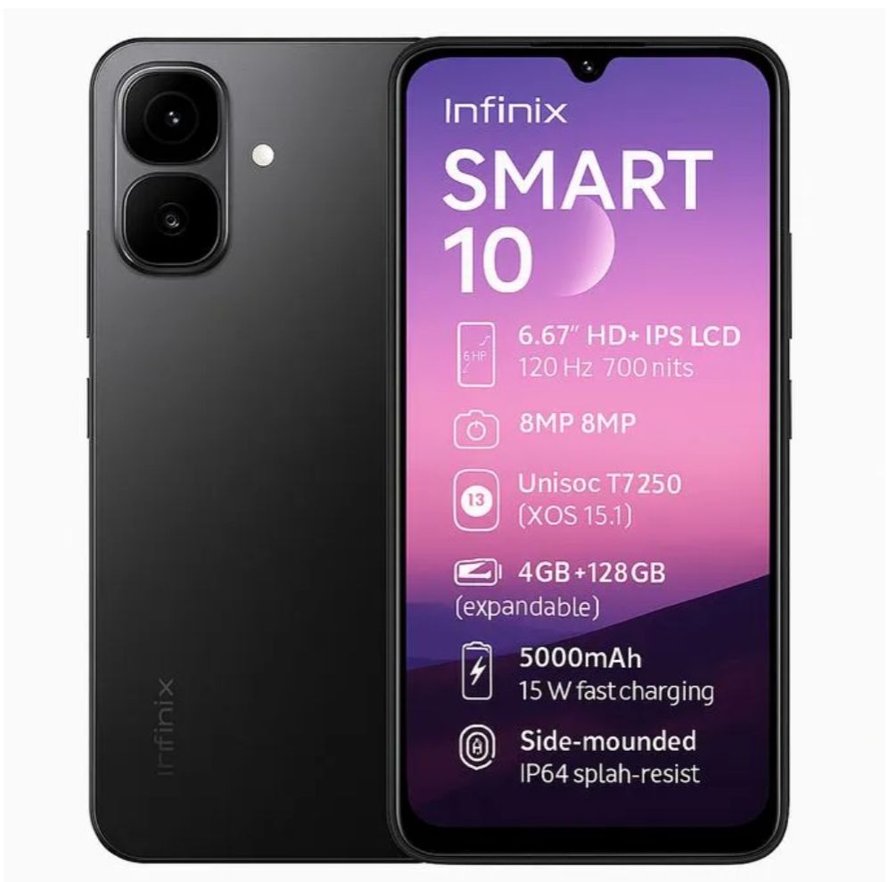 [New Arrivals] Infinix SMART 10 128GB + 8(4+4)GB 6.67" 120Hz Display Dual SIM 4.5G Network 5000mAh Battery With Type-C Charging 8MP Camera IP64 Fingerprint Lock Android 14 AI Smart Phones