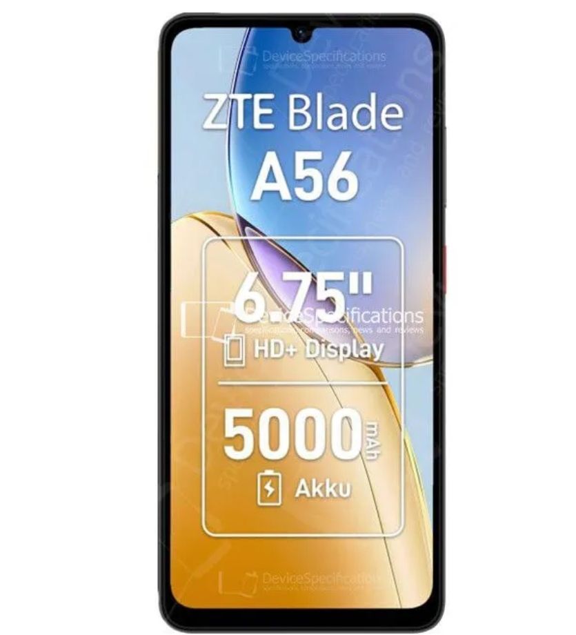 ZTE Blade A56 128GB ROM + 12GB (4+8GB EXTENDED RAM)6.75``HD+ screen display with 90Hz Refresh rate 13mp rear camera 5.0mp selfie 5000mAh battery capacity Dual SIM 4G Android 15 Smart Phones