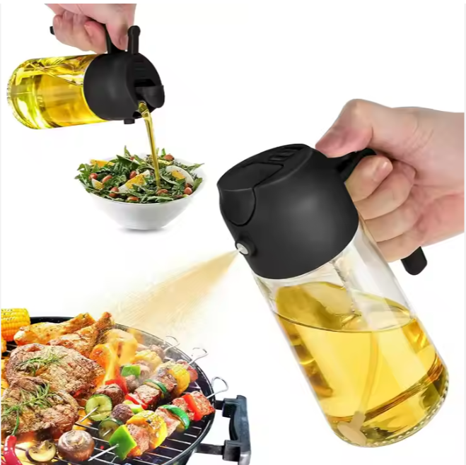 High Quality 2 in 1 Glass Oil Dispenser and Sprayer - 450ml - Drip-Free for Cooking, BBQ, Air Fryer, Salad