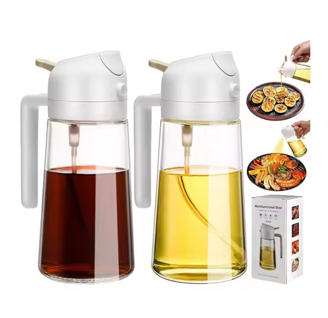 High Quality 2 in 1 Glass Oil Dispenser and Sprayer - 450ml - Drip-Free for Cooking, BBQ, Air Fryer, Salad