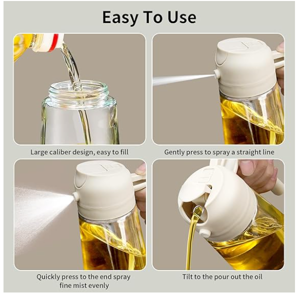 High Quality 2 in 1 Glass Oil Dispenser and Sprayer - 450ml - Drip-Free for Cooking, BBQ, Air Fryer, Salad