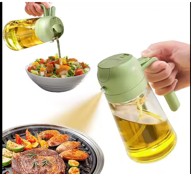 High Quality 2 in 1 Glass Oil Dispenser and Sprayer - 450ml - Drip-Free for Cooking, BBQ, Air Fryer, Salad