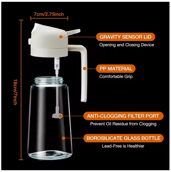 High Quality 2 in 1 Glass Oil Dispenser and Sprayer - 450ml - Drip-Free for Cooking, BBQ, Air Fryer, Salad