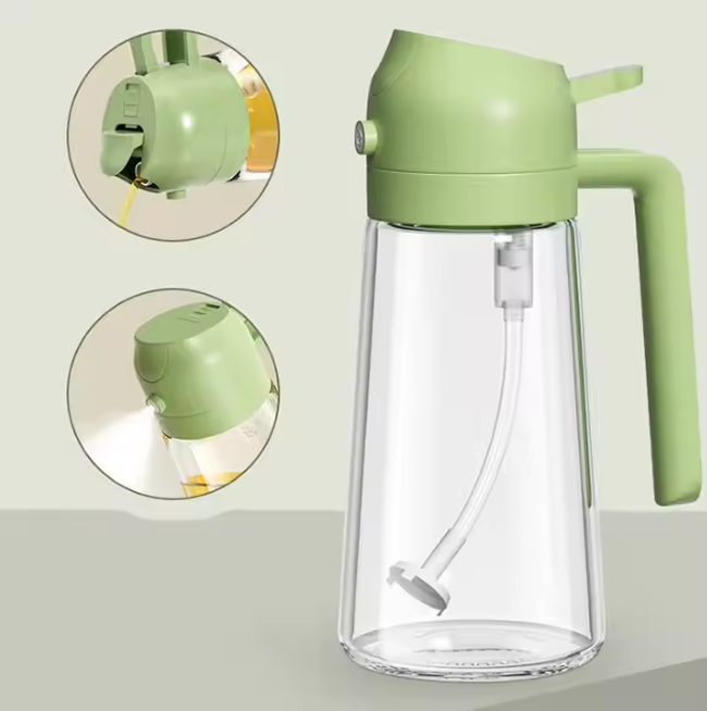 High Quality 2 in 1 Glass Oil Dispenser and Sprayer - 450ml - Drip-Free for Cooking, BBQ, Air Fryer, Salad