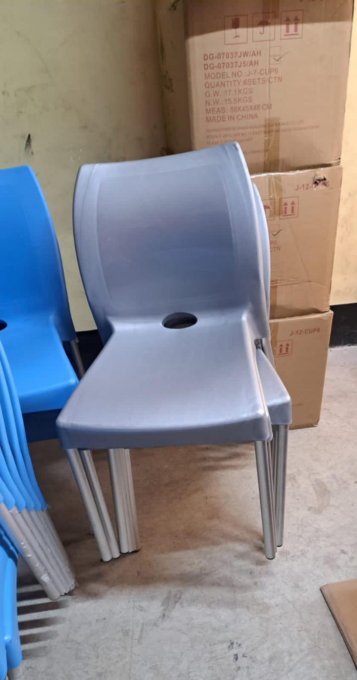 Armless plastic chairs with metal tubing stands