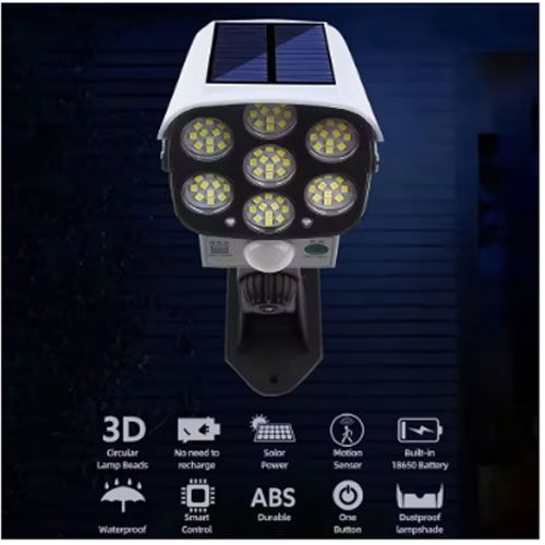 77 LED Solar Flood Light with Motion Sensor – Enhanced Battery Storage, Waterproof, Wireless Security Light for Porch, Garden, Patio – Dummy Camera Decoy (Weatherproof)