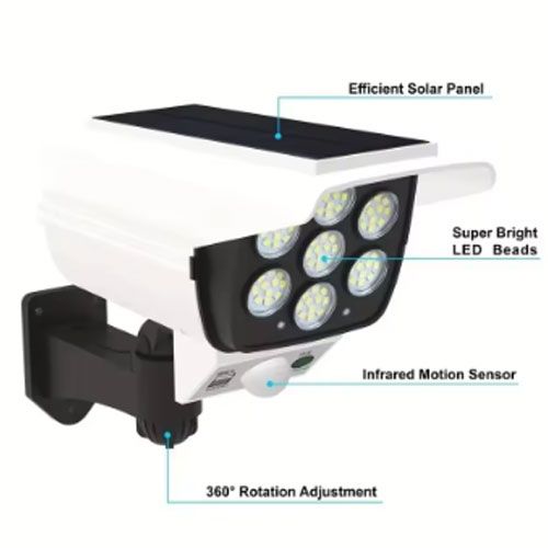 77 LED Solar Flood Light with Motion Sensor – Enhanced Battery Storage, Waterproof, Wireless Security Light for Porch, Garden, Patio – Dummy Camera Decoy (Weatherproof)