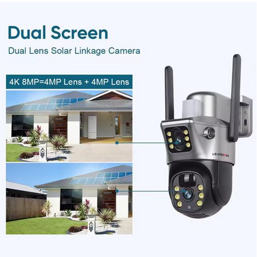 4K 8MP PIR Solar Camera 4G Sim Dual screens Outdoor WiFi Solar Battery CCTV IP Camara Alarm Humanoid Tracking V380 Pro