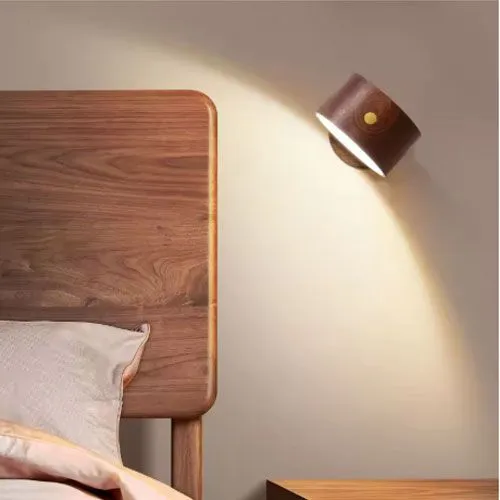 Wood Battery operated rechargeable wall lamp wireless light cordless lighting indoor magnetic bed bedside decor bedroom sconce