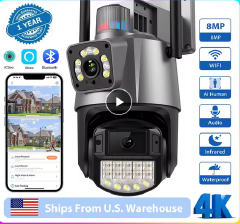 8MP PTZ WiFi Camera with Dual Screen Color Night Vision Outdoor 4MP Security IP Camera CCTV Surveillance Camera ICSEE App