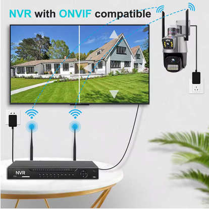 Outdoor Wifi PTZ Camera 4K 8MP HD Dual-Lens Dual Screen Camera AI Auto Tracking 4MP Video Surveillance Police Light Alarm iCSee