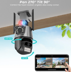 Outdoor Wifi PTZ Camera 4K 8MP HD Dual-Lens Dual Screen Camera AI Auto Tracking 4MP Video Surveillance Police Light Alarm iCSee