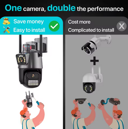 Outdoor Wifi PTZ Camera 4K 8MP HD Dual-Lens Dual Screen Camera AI Auto Tracking 4MP Video Surveillance Police Light Alarm iCSee
