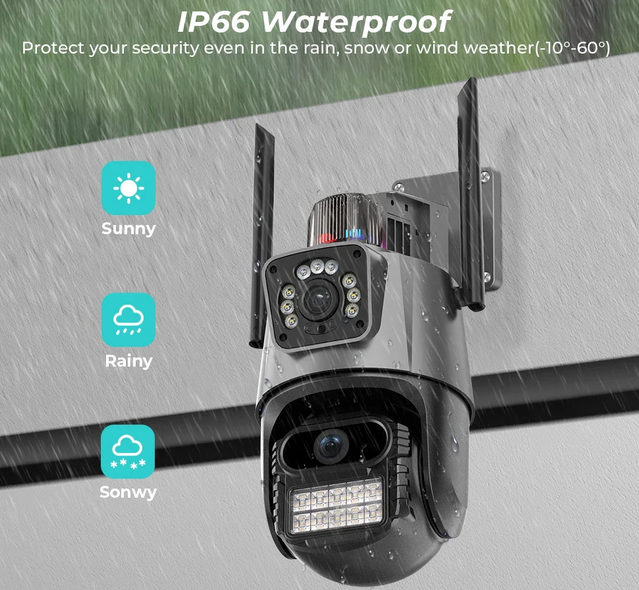 Outdoor Wifi PTZ Camera 4K 8MP HD Dual-Lens Dual Screen Camera AI Auto Tracking 4MP Video Surveillance Police Light Alarm iCSee