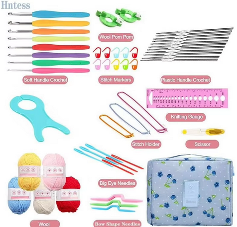 59Pcs/Set Portable Crochet Knitting Set DIY Beginner Crochet Hook Kit With Storage Bag Material Pack and Storage Tools