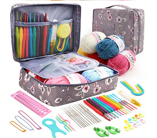 59Pcs/Set Portable Crochet Knitting Set DIY Beginner Crochet Hook Kit With Storage Bag Material Pack and Storage Tools
