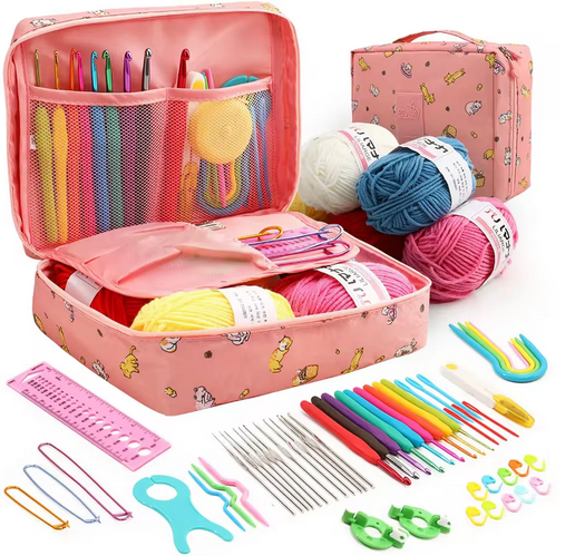 59Pcs/Set Portable Crochet Knitting Set DIY Beginner Crochet Hook Kit With Storage Bag Material Pack and Storage Tools