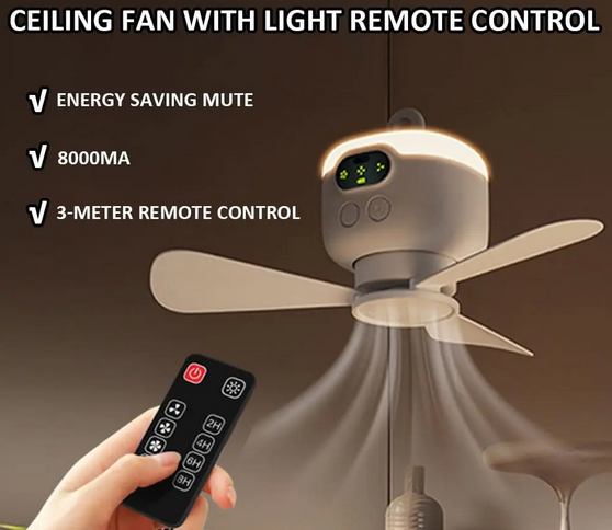 Ceiling Fan Portable Camping Tent Ceiling Canopy Fan 8000mah Rechargeable Wireless Fan Air Circulators with Remote Control Light