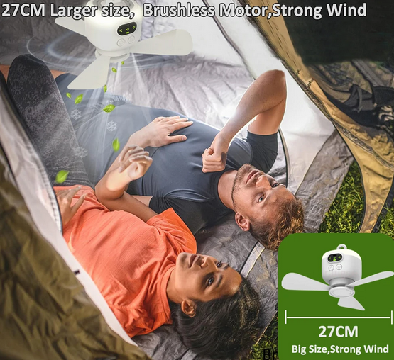 Ceiling Fan Portable Camping Tent Ceiling Canopy Fan 8000mah Rechargeable Wireless Fan Air Circulators with Remote Control Light