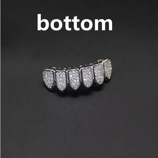 Teeth Grillz Set for Unisex Top Bottom Mouth Silver Color Teeth Grills Tooth Cap Removable Dental Fashion Body Jewelry( TOP+BOTTOM)