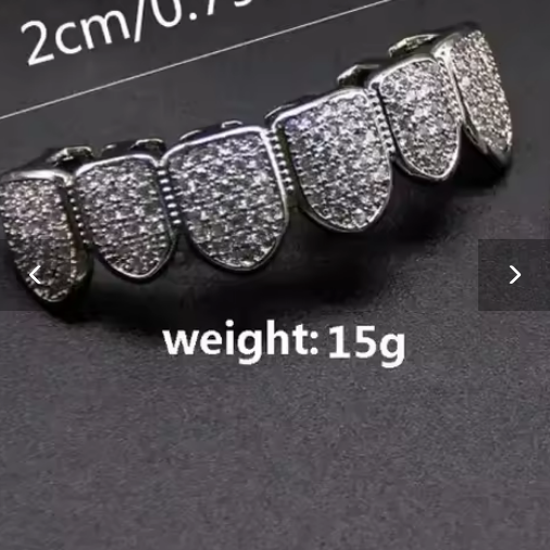 Teeth Grillz Set for Unisex Top Bottom Mouth Silver Color Teeth Grills Tooth Cap Removable Dental Fashion Body Jewelry( TOP+BOTTOM)