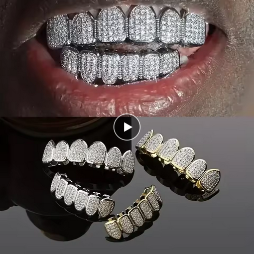 Teeth Grillz Set for Unisex Top Bottom Mouth Silver Color Teeth Grills Tooth Cap Removable Dental Fashion Body Jewelry( TOP+BOTTOM)