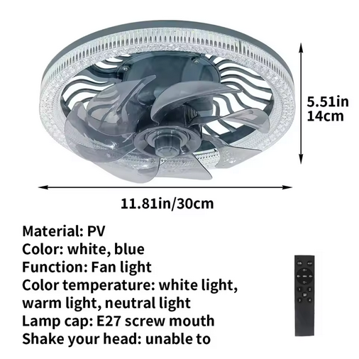 E27 40W 52Cm Ceiling Fan With Led Light Remote Control White For Kitchen Bedroom Dining Room Patio
