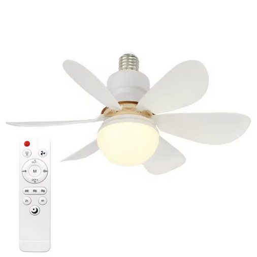 E27 40W 52Cm Ceiling Fan With Led Light Remote Control White For Kitchen Bedroom Dining Room Patio
