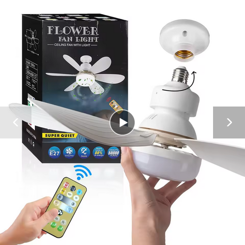 E27 40W 52Cm Ceiling Fan With Led Light Remote Control White For Kitchen Bedroom Dining Room Patio