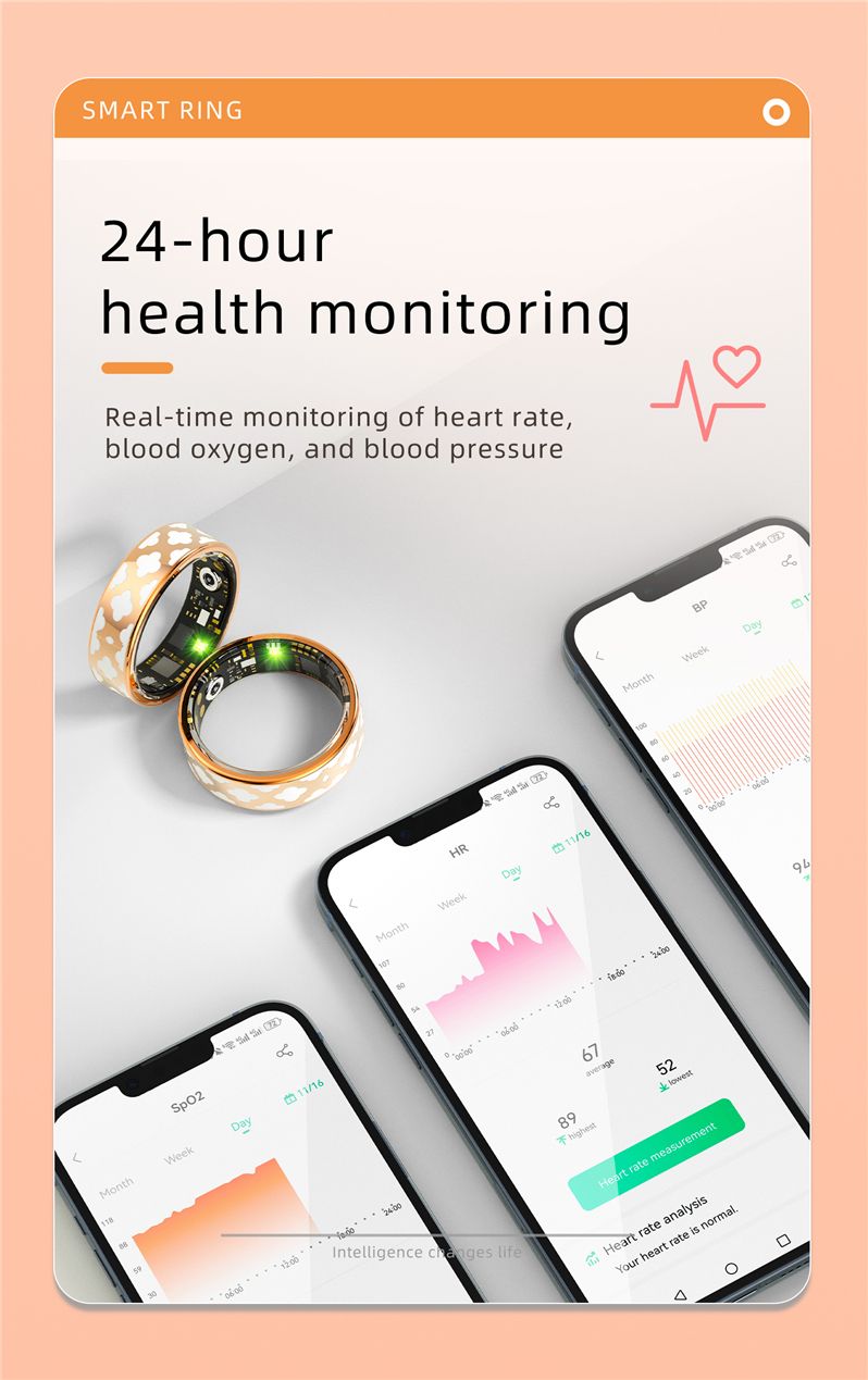 New Smart Ring Men Women Heart Rate Blood Oxygen Sleep Health Monitor Sport Fitness Tracker Smartring For Android IOS  Gift Crystal Charging Case