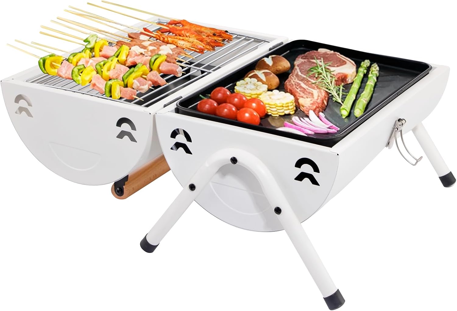 Tabletop Charcoal Grill,BBQ Grill,Portable Charcoal Grill,Small Folding Tabletop Grill for Outdoor Cooking Camping,Picnics,Backyard,Balcony-White,2 Carbon Tank,2 Baking Net,1 Baking Pan