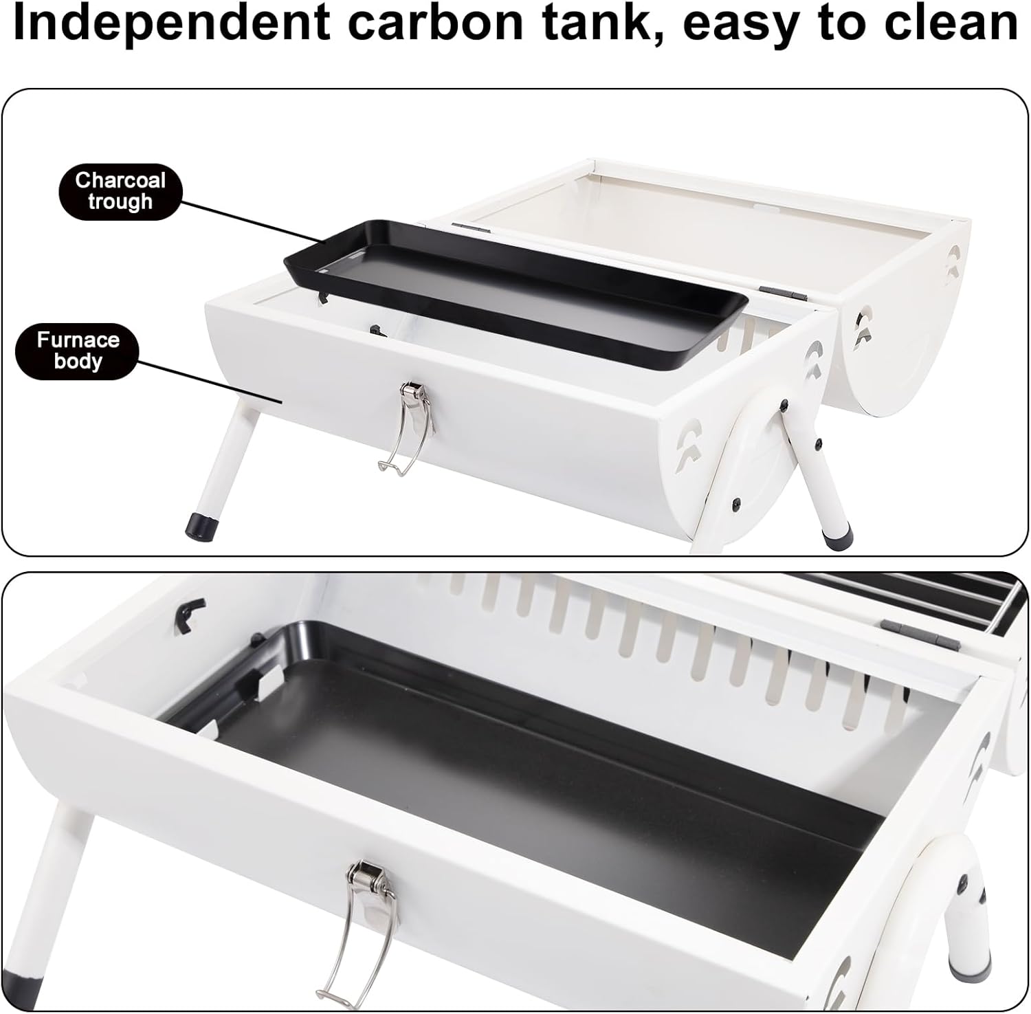 Tabletop Charcoal Grill,BBQ Grill,Portable Charcoal Grill,Small Folding Tabletop Grill for Outdoor Cooking Camping,Picnics,Backyard,Balcony-White,2 Carbon Tank,2 Baking Net,1 Baking Pan