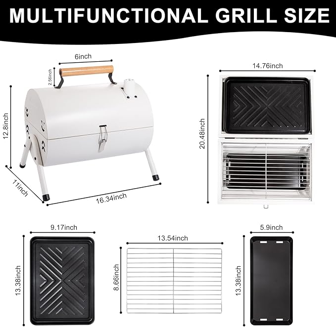 Tabletop Charcoal Grill,BBQ Grill,Portable Charcoal Grill,Small Folding Tabletop Grill for Outdoor Cooking Camping,Picnics,Backyard,Balcony-White,2 Carbon Tank,2 Baking Net,1 Baking Pan