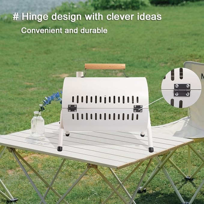 Tabletop Charcoal Grill,BBQ Grill,Portable Charcoal Grill,Small Folding Tabletop Grill for Outdoor Cooking Camping,Picnics,Backyard,Balcony-White,2 Carbon Tank,2 Baking Net,1 Baking Pan