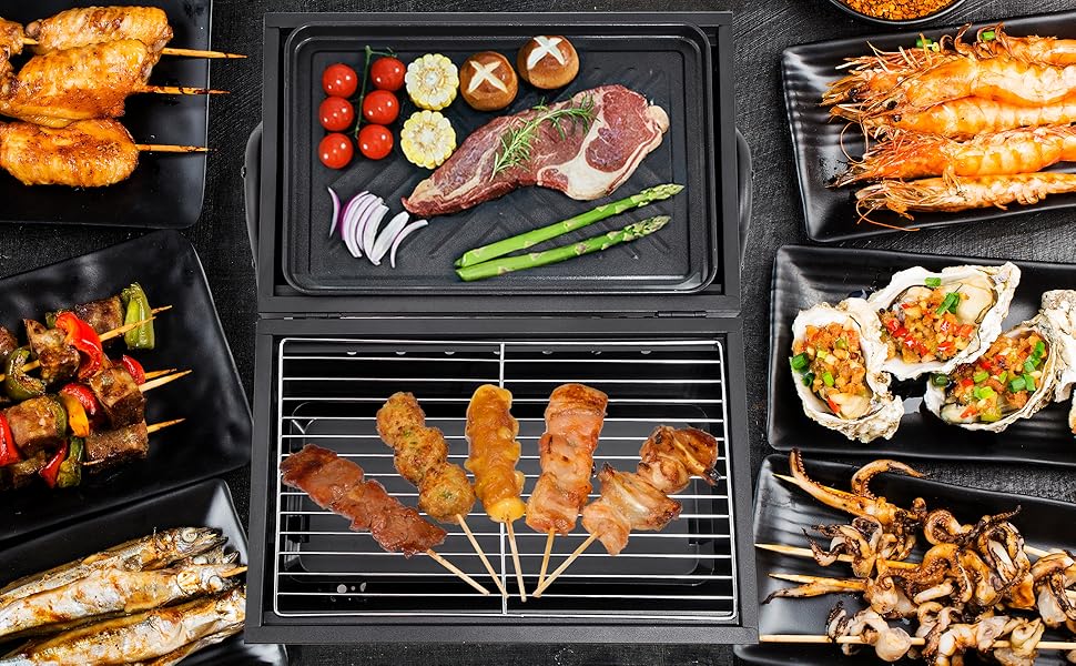 Tabletop Charcoal Grill,BBQ Grill,Portable Charcoal Grill,Small Folding Tabletop Grill for Outdoor Cooking Camping,Picnics,Backyard,Balcony-White,2 Carbon Tank,2 Baking Net,1 Baking Pan