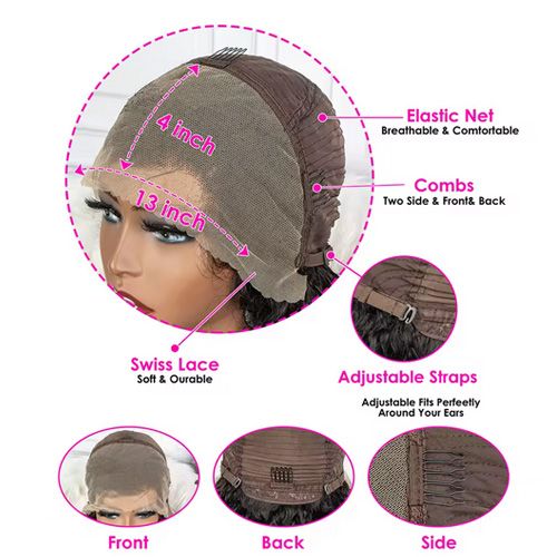 Glueless Wig Lace Frontal Human Hair Wigs 13X4 HD Lace Frontal Wig Ready to Wear Pre Plucked Bleached Knots Pre Cut Lace