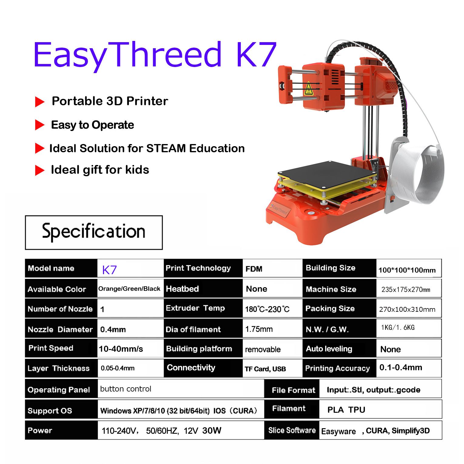 Student and Children's Desktop 3D Stereoscopic Printer