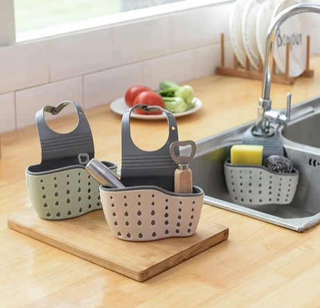2PCS--Double-layer Sink Hanging Bag Kitchen Rack Faucet Sponge Holder Storage Hanging Basket Kitchen Storage Rack Sink Accessories