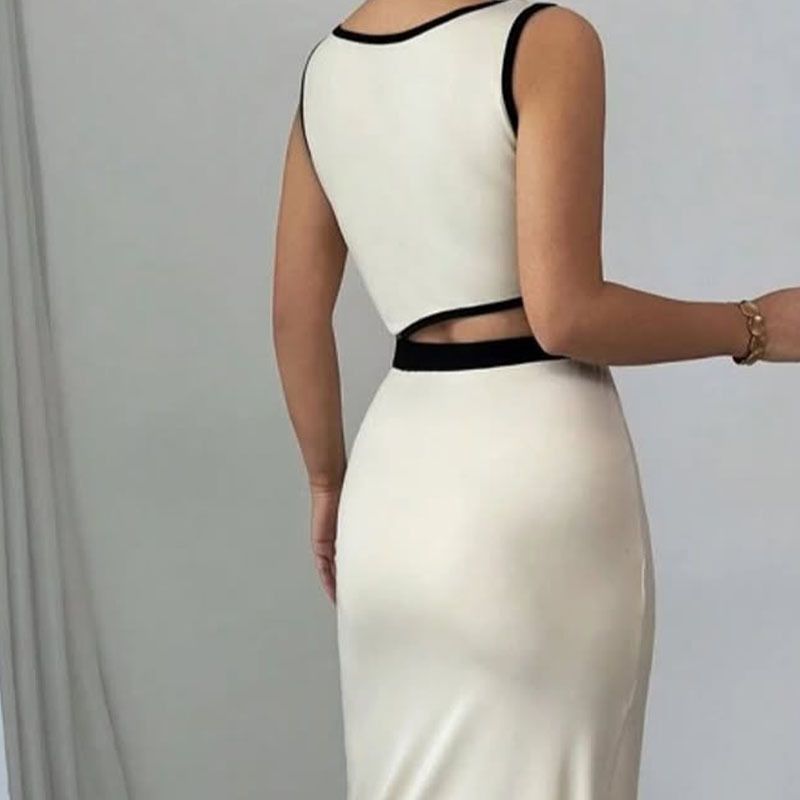 New spring and summer European and American fashion temperament U-neck split bag hip exposed waist slimming patchwork women's dress flowing ornament desktop fountain crafts office flowing fountain