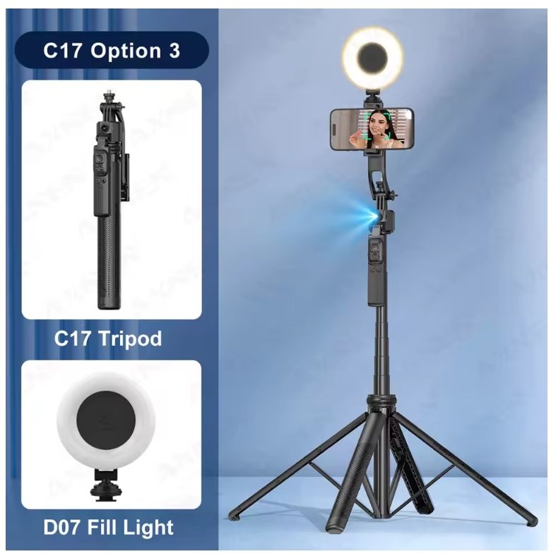 1630mm/64in C17 Tripod Selfie Stick 360° Auto Rotation Shooting Quadruped Phone Stand Face Track Bluetooth Remote Control Tripie
