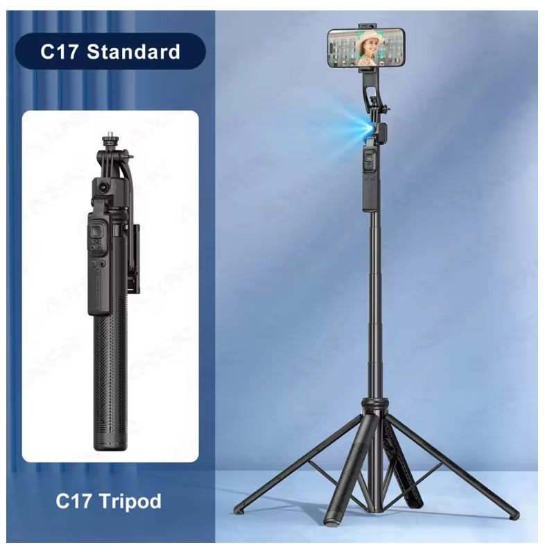 1630mm/64in C17 Tripod Selfie Stick 360° Auto Rotation Shooting Quadruped Phone Stand Face Track Bluetooth Remote Control Tripie