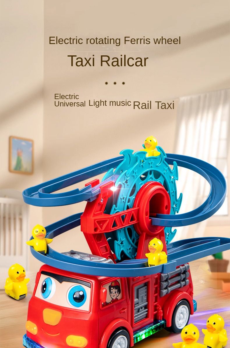 Children's Little Duck Toy Male Baby Puzzle Electric Universal Fire Truck Ferris Wheel Track Yellow Duck Climbing Stairs