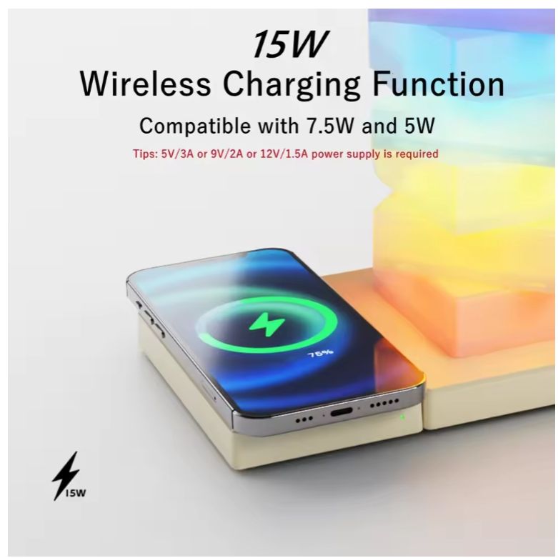 LED Creative Bedside Table Lamp Wireless Charger Creative Night Light Ambient Light RGB DIY Dimmable Nightstand Lamp Bedroom Dec