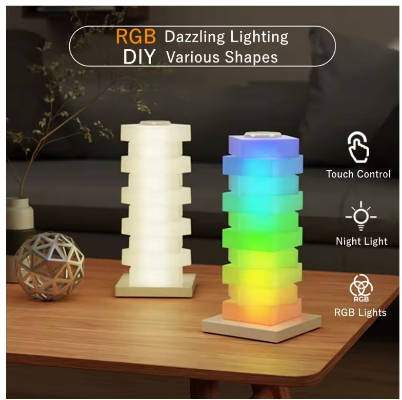 LED Creative Bedside Table Lamp Wireless Charger Creative Night Light Ambient Light RGB DIY Dimmable Nightstand Lamp Bedroom Dec