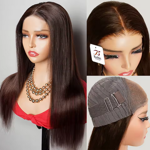 Black 4x4 Glueless Lace Front Wig Human Hair Bleached Knots Pre-plucked Transparent 4x4 Pre-cut Lace Wig Straight Bobbi